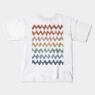 Abstract Waves Blue Green Brick Red Kids T-Shirt